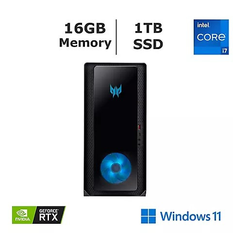 Acer Predator Orion 3000 PO3-640-UR11 Gaming Desktop, Intel Core i7-12700F Processor, 16GB Memory, 1TB SSD, NVIDIA GeForce RTX