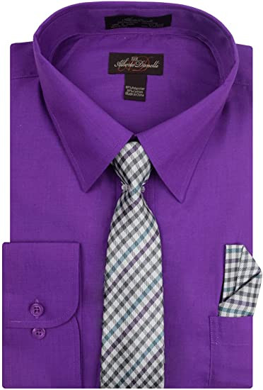 Alberto Danelli - Camisa de manga larga, con corbata y pañuelo a juego, para hombre Color