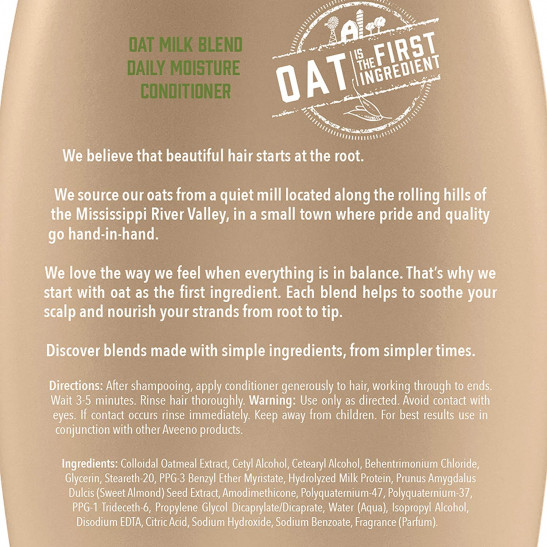 Aveeno Farm-Fresh Oat Milk Sulfate-Free Conditioner with Colloidal Oatmeal & Almond Milk, Scalp Soothing & Moisturizing Daily Conditioner for All Hair Types, Paraben & Dye-Free, 12 Fl Oz