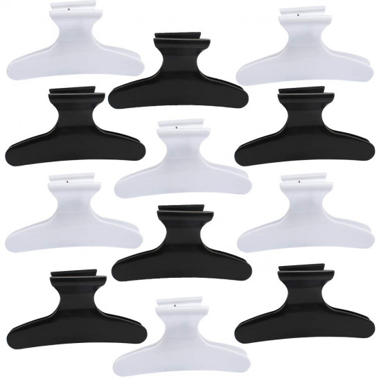 BAHABY Hair Clips for Styling Sectioning 12 Pack Black White Butterfly Hair Clips for Women Hair Clamps for Hair Deep Conditioning, Blow Drying, Cutting, Coloring, Styling, Sectioning