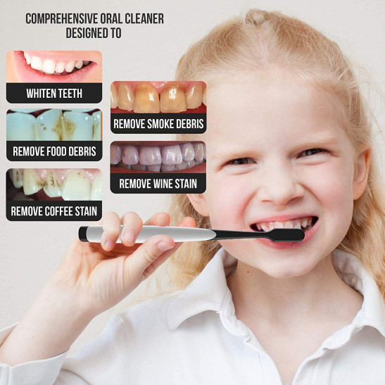 Basic Charcoal Black Medium Toothbrush Sensational Cleaning Curved Bristles For Better Cleaning Anti-Slip Color Handle (5 count, charcoal black)