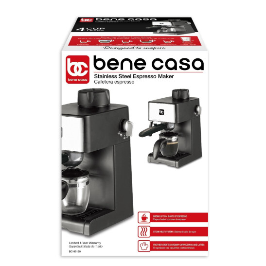 Bene Casa 4-Cup Glass Espresso Set with Coasters and Stainless Steel R