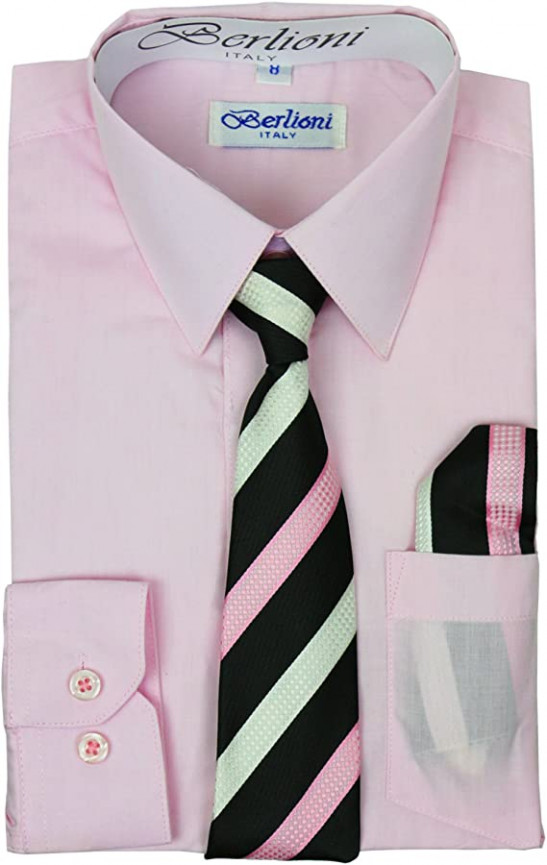 Berlioni Italy Conjunto de camisa de manga larga para niños pequeños corbata pañuelo