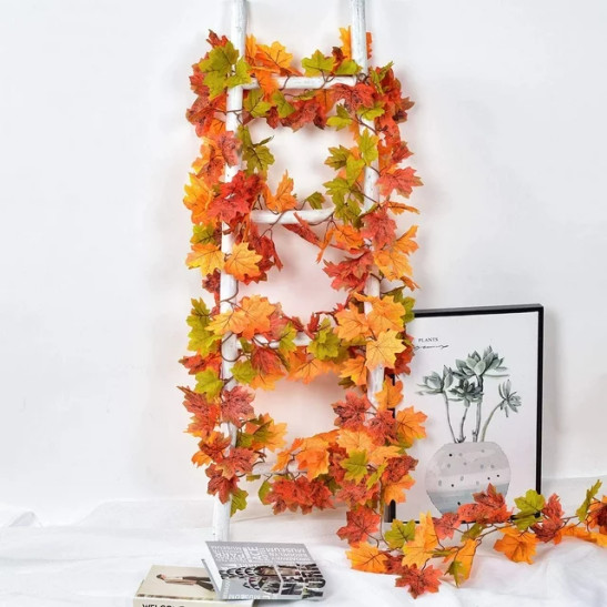 Coolmade 2 Pack Maple Leaves Fall Garland - 6ft/Strand Artificial Fall Foliage Garland Colorful Autumn Decoration