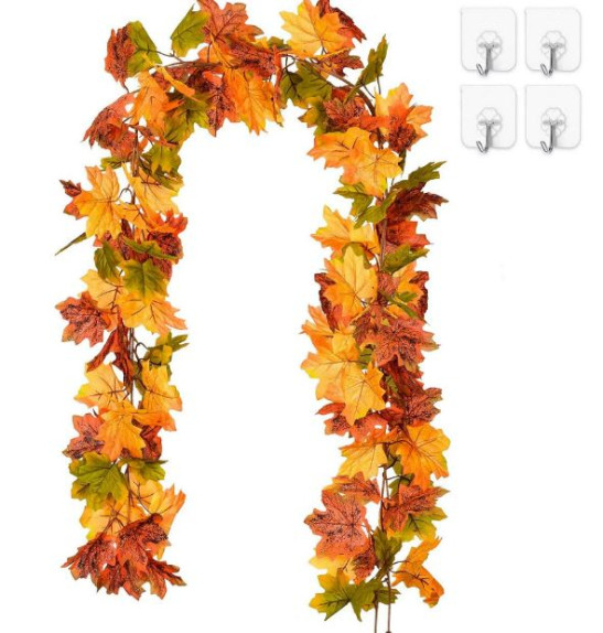 Coolmade 2 Pack Maple Leaves Fall Garland - 6ft/Strand Artificial Fall Foliage Garland Colorful Autumn Decoration