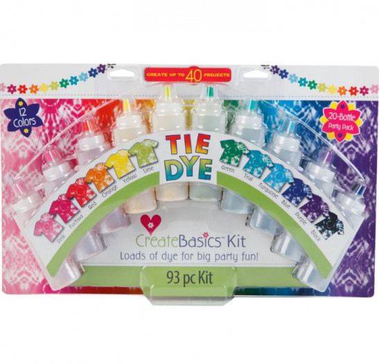 Create Basics 20 Bottle Tie Dye Party Kit, 12 Bright Colors