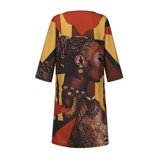 Dress for Women,Women African Vintage Print Middle Sleeve V Neck Casual Mini Dress