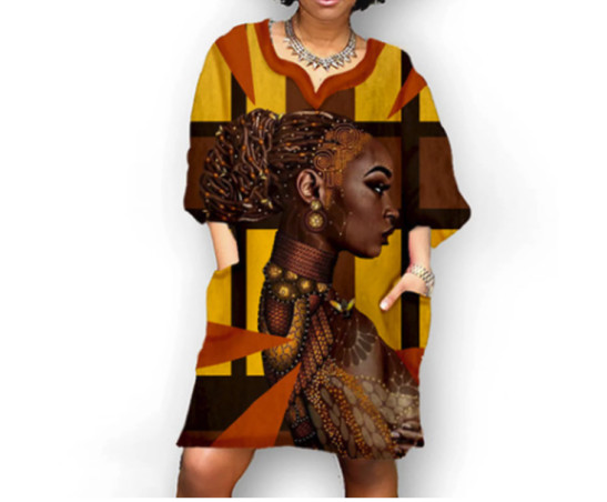 Dress for Women,Women African Vintage Print Middle Sleeve V Neck Casual Mini Dress