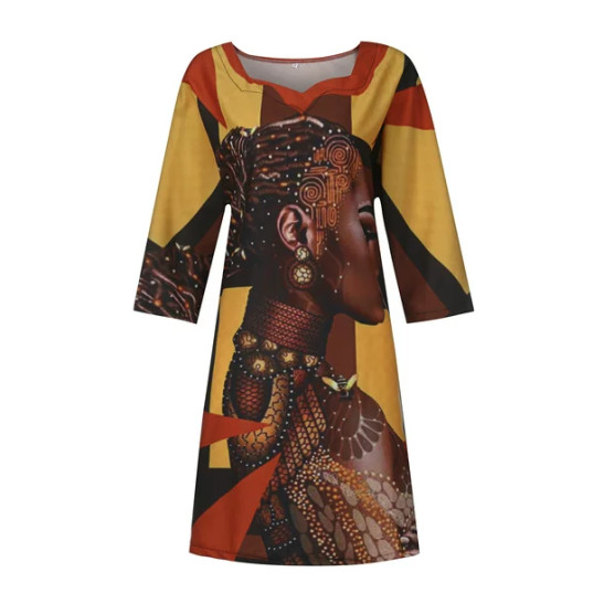 Dress for Women,Women African Vintage Print Middle Sleeve V Neck Casual Mini Dress