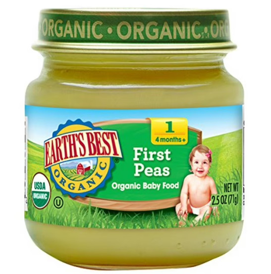 Earth's Best Organic Stage 1 Baby Food, First Peas, 2.5 oz. Jar