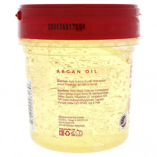 Ecoco Eco Style Gel - Argan Oil - 100% Pure Olive Oil - Promotes Healthy Hair - Nourishes And Repairs Hair - Long-Lasting Shine - 10/10 Maximum Hold - Tames Frizzy Hair - For All Hair Types - 8 Oz
