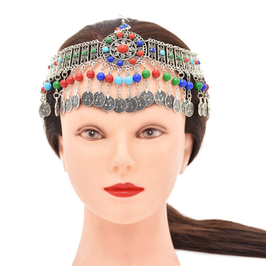 Gypsy Colorful Beads Coins Ethnic Head Chain Hair Accessories Afghan Moroccan Jewelry