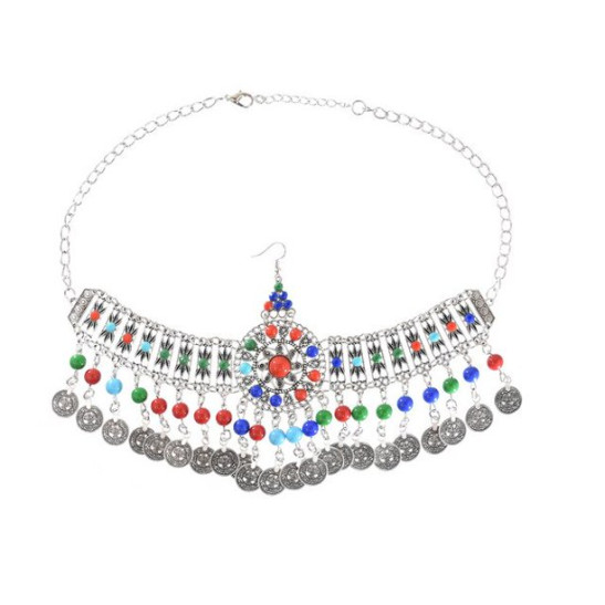 Gypsy Colorful Beads Coins Ethnic Head Chain Hair Accessories Afghan Moroccan Jewelry