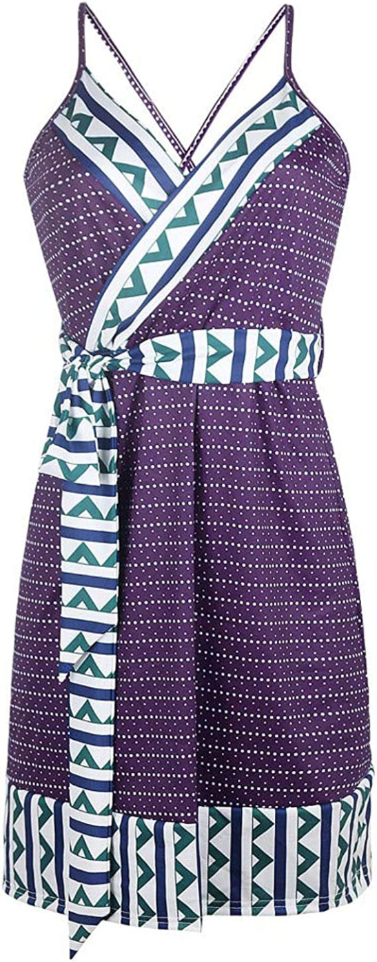 JURANMO Summer Sleeveless Dress for Women Vintage Spaghtti Strap Ethnic Print Short Dress 2023 Trendy Graphic Wrap Maternity Dress