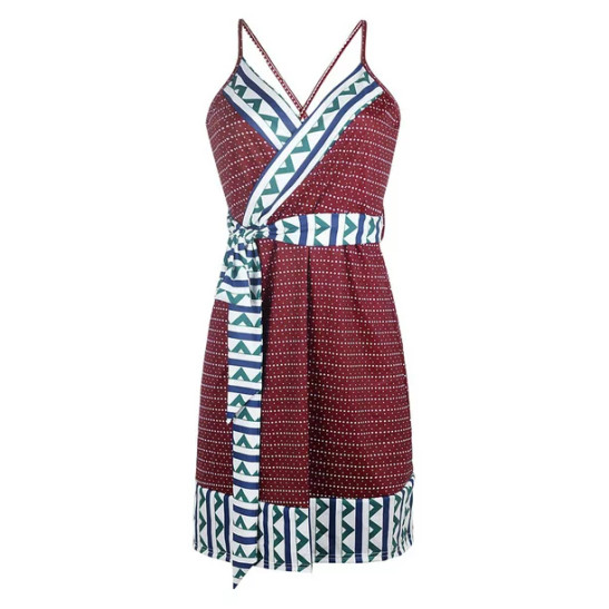 JURANMO Summer Sleeveless Dress for Women Vintage Spaghtti Strap Ethnic Print Short Dress 2023 Trendy Graphic Wrap Maternity Dress