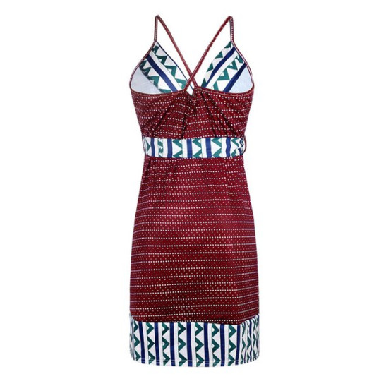 JURANMO Summer Sleeveless Dress for Women Vintage Spaghtti Strap Ethnic Print Short Dress 2023 Trendy Graphic Wrap Maternity Dress