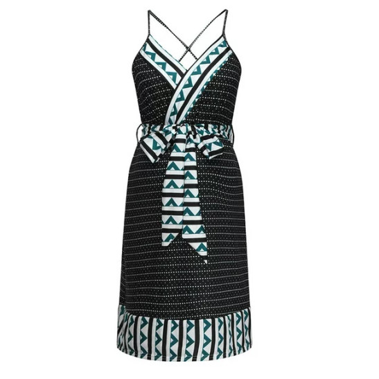 JURANMO Summer Sleeveless Dress for Women Vintage Spaghtti Strap Ethnic Print Short Dress 2023 Trendy Graphic Wrap Maternity Dress