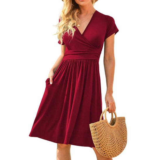 LWZWM Boho Dress for Women Ethnic Dress Solid Color V-Neck Pocketed Short Sleeve Dress Dinner Dress Daily Dress Club Dress Boho Dress 50s Dress Vacation Dress Tennis Dress