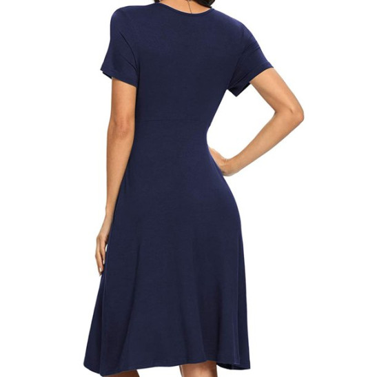 LWZWM Boho Dress for Women Ethnic Dress Solid Color V-Neck Pocketed Short Sleeve Dress Dinner Dress Daily Dress Club Dress Boho Dress 50s Dress Vacation Dress Tennis Dress