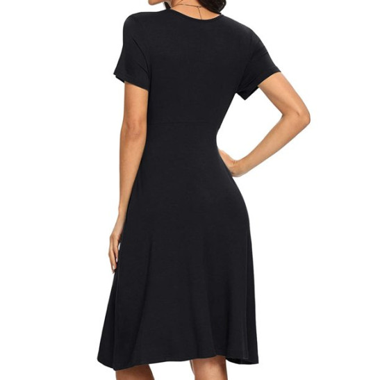 LWZWM Boho Dress for Women Ethnic Dress Solid Color V-Neck Pocketed Short Sleeve Dress Dinner Dress Daily Dress Club Dress Boho Dress 50s Dress Vacation Dress Tennis Dress
