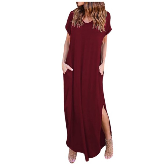 LWZWM Business Dresses for Women Flowy Dress Short Sleeve O-Neck Solid Color Straight Floor-Length Dress Fashion Dress Ethnic Dress Daily Dress Bride Dress Active Dress Western Dress