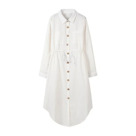 LWZWM Casual Summer Dresses for Women Ethnic Dress V-neck Solid Color Single-Breasted Lapel Shirt Cotton Linen Dress Daily Dress Club Dress Boho Dress 50s Dress Tennis Dress