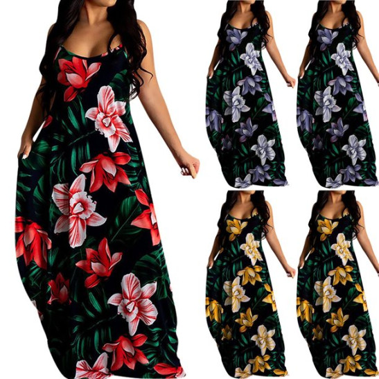 LWZWM Vintage Dress for Women Ethnic Dress Plus Size Flower Print V Neck Hanging B Loose Cami Dress Daily Dress Club Dress Boho Dress 50s Dress Vacation Dress Tennis Dress