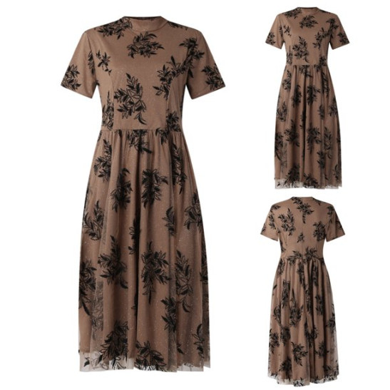 LWZWM Womens Dresses for Wedding Guest Ethnic Dress Elegant Round Neck Short Sleeve Slim Shiny Solid Color Mid Long Dress Daily Dress Club Dress Boho Dress 50s Dress Tennis Dress