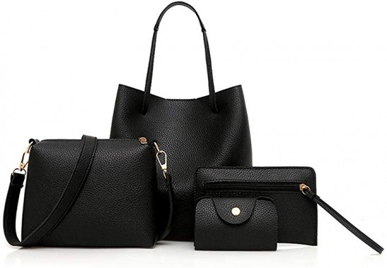 Women Artificial Leather Shoulder Bag With 4 PC Handbag Kit | Muilek