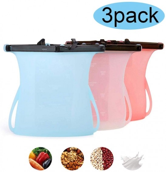 Set of 3pack Freezable Food Silicone Bags Kit BPA Free Reusable