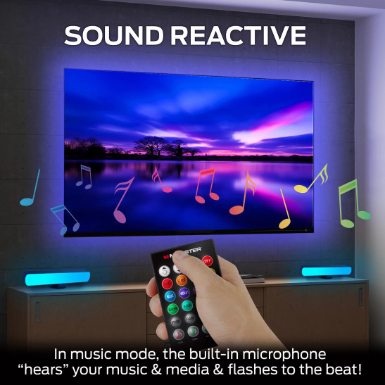 Monster LED 5 Piece Sound Reactive Multi-color Indoor LED Light Kit, 2 Light bars, 2 Light Strips
