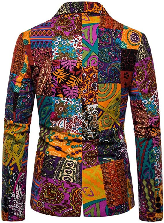 MRULIC winter coats for men Suit Floral Dress Fit Jacket Vintage Mens Slim Printed Casual Ethnic Men's Coats & Jackets Red + L