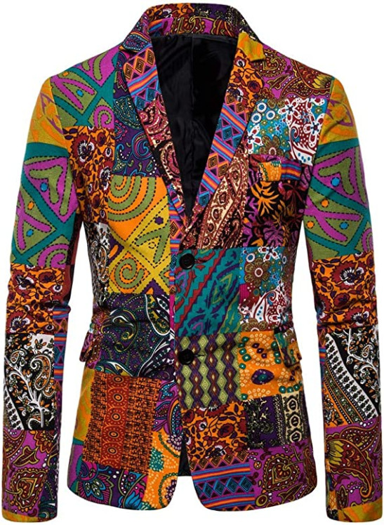MRULIC winter coats for men Suit Floral Dress Fit Jacket Vintage Mens Slim Printed Casual Ethnic Men's Coats & Jackets Red + L