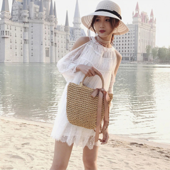 New Arrival Colorful Bowknot Woven Beach Crochet Bags Crossbody Tote Bag