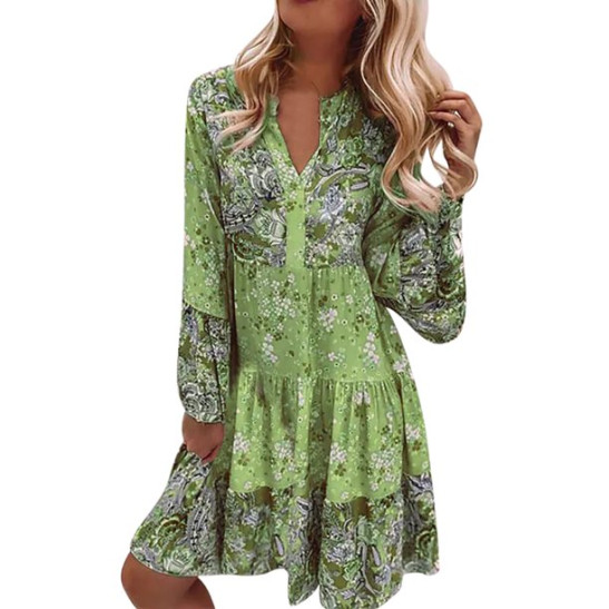 Sayhi Long Sleeve Tunic Dress for Women Womens Vintage Ethnic Style Printed Tassel Tie Neck Loose Fit Bohemian Tunic