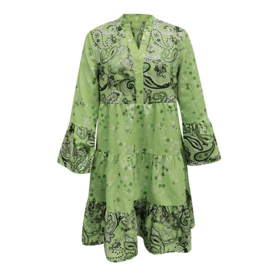 Sayhi Long Sleeve Tunic Dress for Women Womens Vintage Ethnic Style Printed Tassel Tie Neck Loose Fit Bohemian Tunic