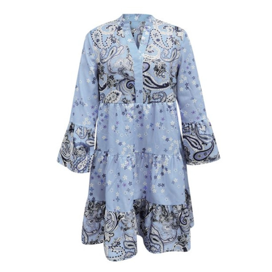Sayhi Long Sleeve Tunic Dress for Women Womens Vintage Ethnic Style Printed Tassel Tie Neck Loose Fit Bohemian Tunic
