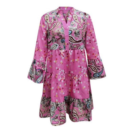Sayhi Long Sleeve Tunic Dress for Women Womens Vintage Ethnic Style Printed Tassel Tie Neck Loose Fit Bohemian Tunic