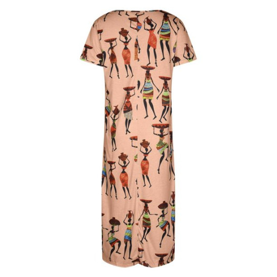 Shift Dress for Womens Short Sleeve Boat Neck Maxi Dresses Ethnic Style Vintage Printed Sundress Side Split Sleep Dress