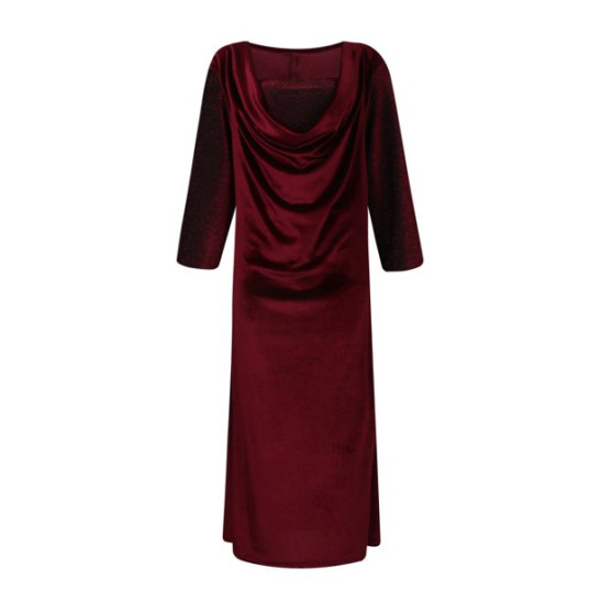 STEADY Women's Fashionable Gold Velvet Patchwork Vintage Large Hem Dress Muslim Ethnic Style 3/4 Sleeve Dress womens dres,Wine/2XL