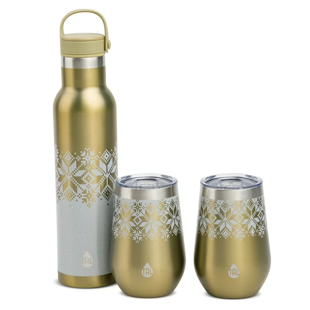 TAL Stainless Steel 26 fl oz Merlot Bottle and 12 fl oz Wine Tumbler, 3  Piece Set, Green Speckle 