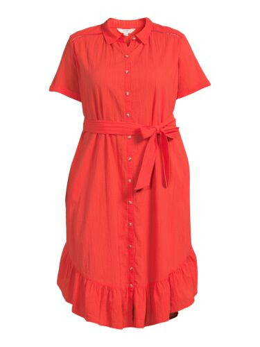 Terra & Sky Women's Plus Size Ruffle Shirt Dress with Short Sleeves