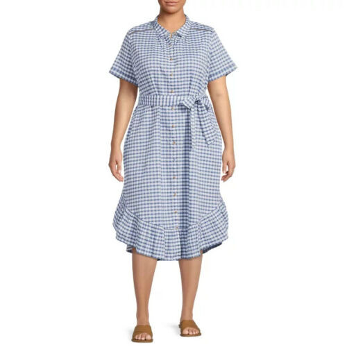 Terra Sky Women s Plus Size Ruffle Shirt Dress with Short Sleeves