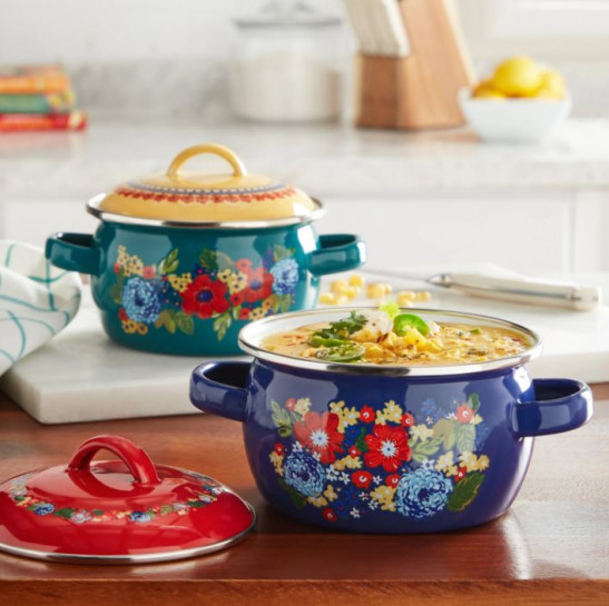 The Pioneer Woman Dazzling Dahlias 1-Quart Mini Dutch Oven, Set of 2