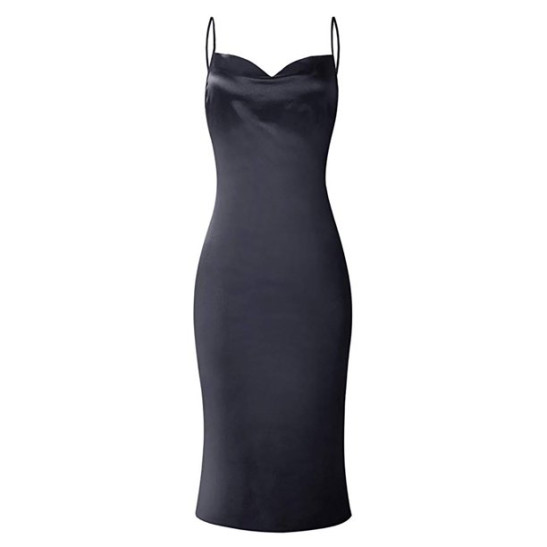 TOTO Midi Dresses For Women Solid Color Imitation Silk Slim Dress Banquet Crew Neck Sleeveless Sling Dress For Women