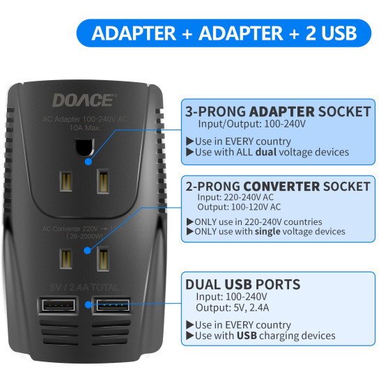 Upgraded DOACE 2000W Travel Voltage Converter