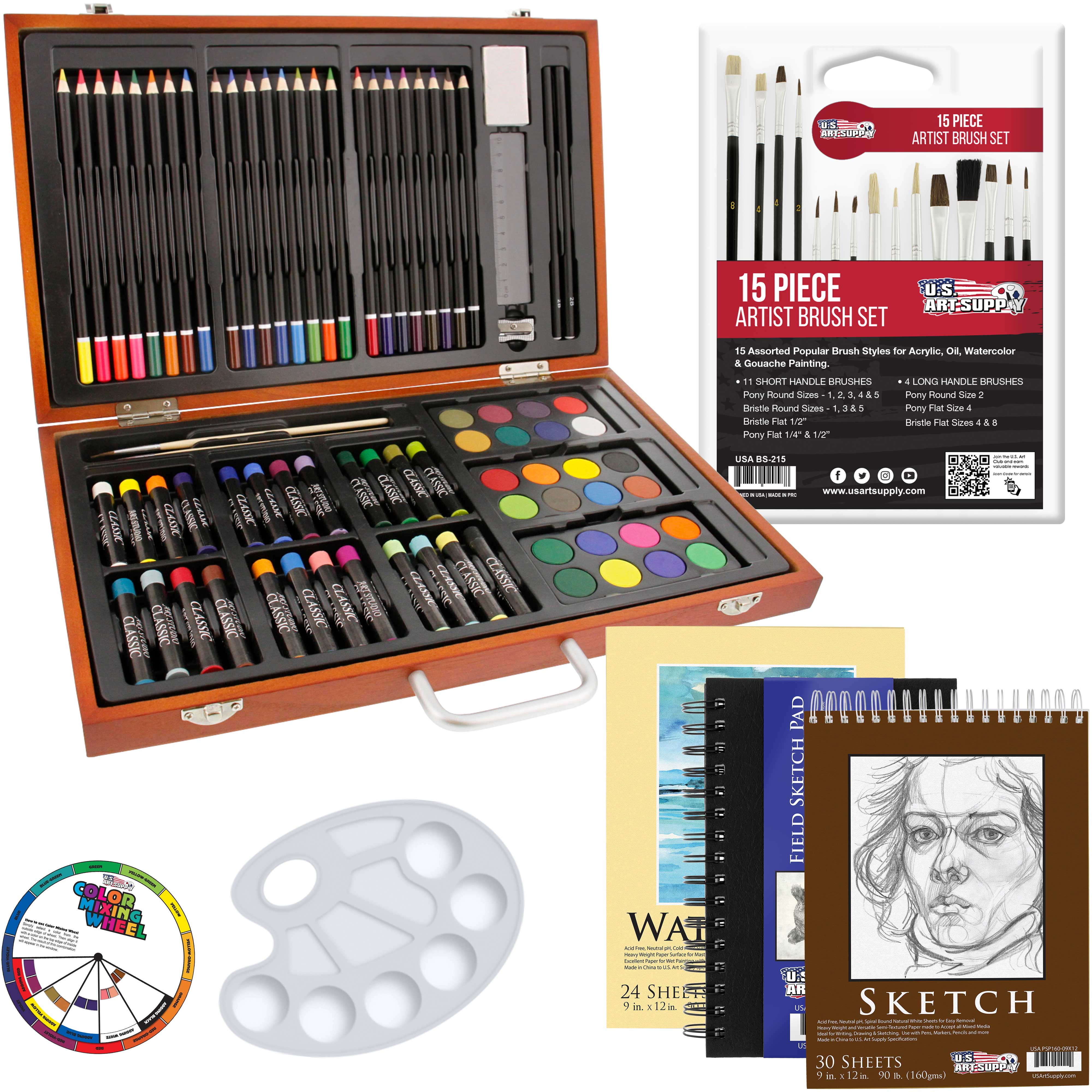 146 Piece Deluxe Art Set with Easel, Wooden Art Box with 2 Drawing Pad,  Drawing Kit with Crayon,Oil Pastel,Colored Pencil,Watercolors Cake,  Creative