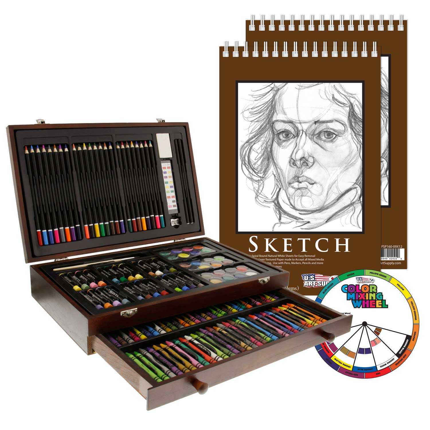 146 Piece Deluxe Art Set with Easel, Wooden Art Box with 2 Drawing Pad,  Drawing