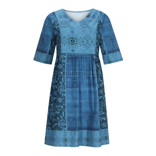 USSUMA Beach Dresses for Women Casual Summer Boho Ethnic Swing TShirt Midi Sun Dress Vintage Floral Print Half Sleeve Plus Sundresses V Neck Vacation Dress Wedding Guest