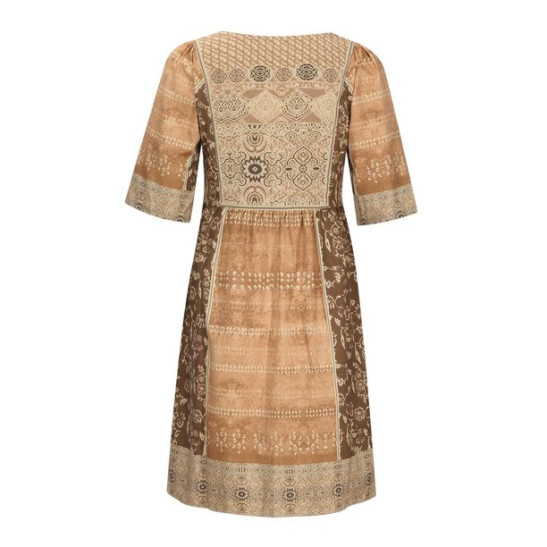 USSUMA Beach Dresses for Women Casual Summer Boho Ethnic Swing TShirt Midi Sun Dress Vintage Floral Print Half Sleeve Plus Sundresses V Neck Vacation Dress Wedding Guest